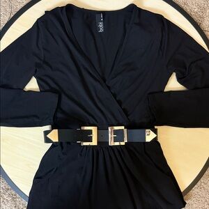 BOBI BLACK V-NECK JUMPSUIT